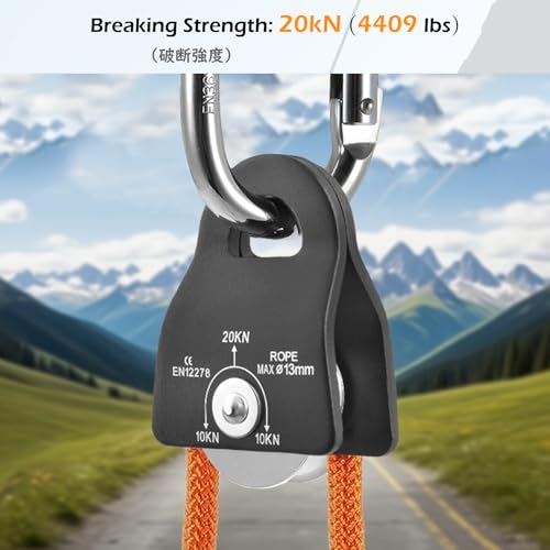TRIWONDER 20kN Micro Climbing Pulley, Bearing Mobile Sheave Aluminum Fixed Eye Rock Rope Pulley for Rigging Lifting Hitch Tending - color: ‎03 20kN - Orange