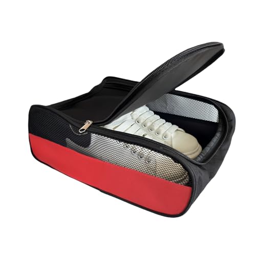 Golf Shoe Bag for Men Women, Mesh Travel Bag for Shoes, Water Proof Ventilation Shoe Bags for Gym, Outdoor Shoes Carrier with Zippered and Handle (Black/Red- 1 Pack) - color: Red
