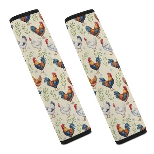 1 Pair Soft Padded Seat Belt Cover for Child, Most Cars, Cute Chicken Floral Shoulder Harness Cover, Neck and Shoulder Support - color: Pattern 884