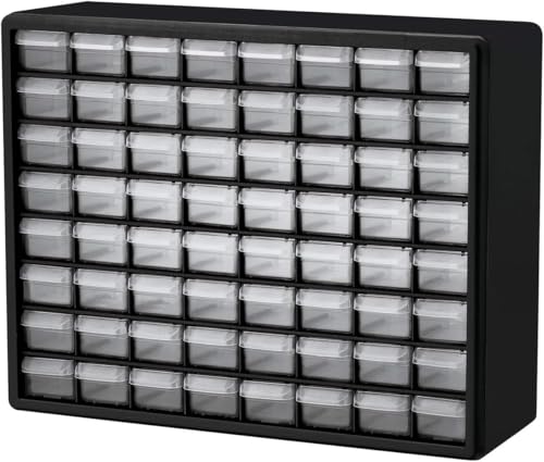 Akro-Mils 64-Drawer Plastic Storage Cabinet, 20" W x 6" D x 16" H, Black | Plastic Cabinet w/ Drawers for Garage Organization, Beads, Building Bricks Storage, Teacher Toolbox, Makeup Organizer, 10164 - color: Black, size: 64 Drawer, style: 1 Pack