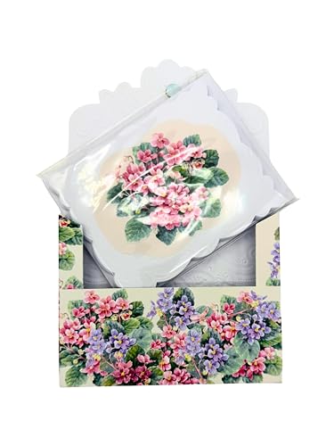 Pink and Blue African Violets Boxed Note Cards by Carol Wilson NCP2201 - color: Floral - Violets, style: 1 Gift Box Set / 10 Cards Total