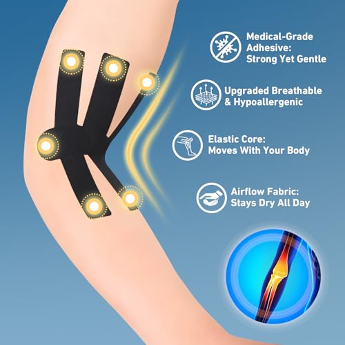 KTQUICK Precut Kinesiology Tape for Elbow Valgus –12PCS Pain Relief Athletic Tape, Waterproof & Hypoallergenic Latex-Free, Elastic Breathable Long-Lasting Elbow Support Tape for All(Black)