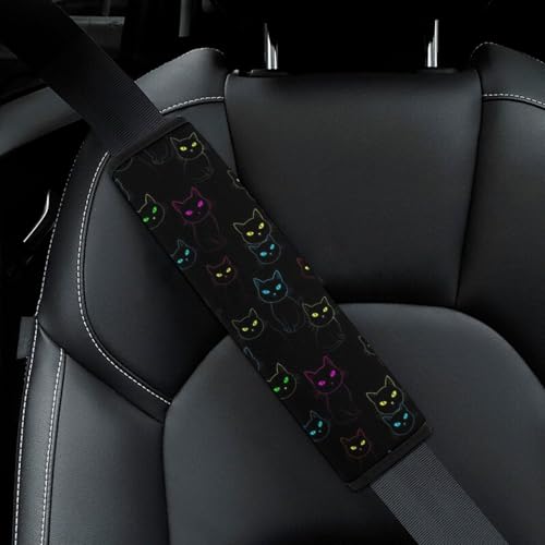 2PCS Cute Cartoon Cat Black Seat Belt Cover Breathable Automotive Seat Belt Protector for Adult Use, Most Cars, Pressure Relief - color: Pattern 5
