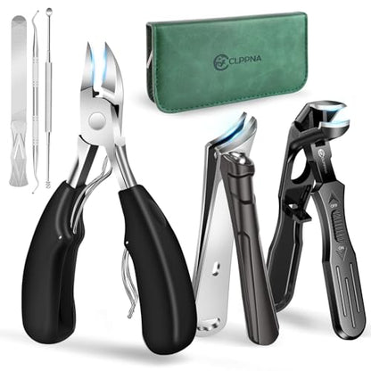 Toenail Clippers for Seniors Thick Toenails, CLPPNA Angled Head Large Toe Nail Clippers Set for Men, Heavy Duty 45° Ingrown Toenail Clippers, 37mm Wide Opening Nail Cutter with Long Handle, 6PCS - style: 6PCS(Ingrown & Angled & Slanted）