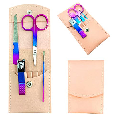Manicure Set, Professional Women Nail Clippers Kit 4PCS, Stainless Steel Nail Cutter Care Tools Professional Grooming Kits, PU Leather Travel Case （Colorful） - color: Pink