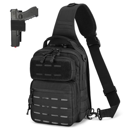 HUNTVP Sling Bag for Men Concealed Carry Bag Tactical Sling Bag Crossbody Molle CCW Chest Pack Backpack EDC Military Shoulder Bag with Holster & Accessory Slots, Black - color: Black