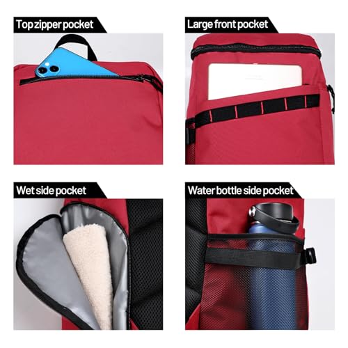 MIER Men's Gym Backpack Lightweight Sports Bag with Shoe Compartment | 35L Capacity Back Pack, Multi-Pockets, Separate Compartment, Wet Pocket, Water Resistant, For Training, Workout & Travel - color: Red