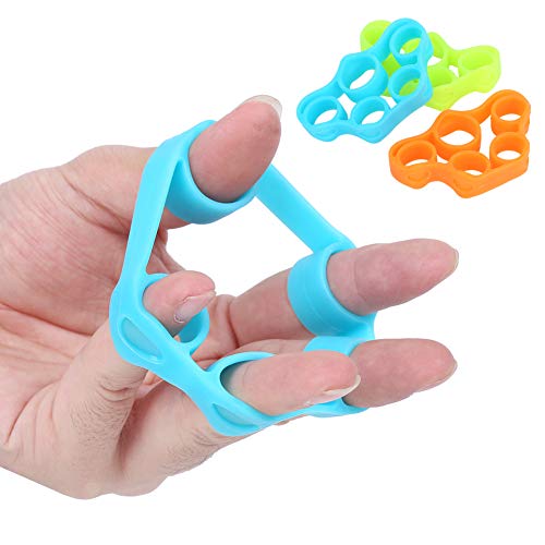 Finger Hand Trainer 3 Pack | Silicone Training Band for Finger/Wrist/Forearm Strength | Trapezoid Grip Training for Guitar/Piano/Climbing | Blue Orange Green