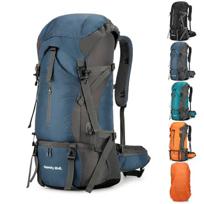 OKYUK 70L Hiking Backpack, Camping Hiking Back Pack, Water Resistant Lightweight Mountain Climbing Bag, Outdoor Camping Sport Daypack with Rain Cover, for Travel, Touring, Cycling (Navy Blue, 70L) - color: Navy Blue