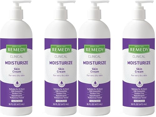 Medline Remedy Clinical Skin Cream,Vanilla Scent (16 fl oz),Moisturizing Face and Body Cream for All Ages,Paraben & Sulfate Free,Quick Absorbent Formula,Hypoallergenic Skin Moisturizer,(Pack of 4) - size: 16 Fl Oz (Pack of 4)