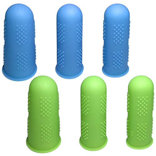 BEADNOVA Finger Protector Silicon Finger Gloves Cot for Electronic Repair Painting Jewelry Cleaning Crafting Industrial Apply (Pack of 6-3 Size, Blue & Green Color) - color: Green and Blue, 6pcs