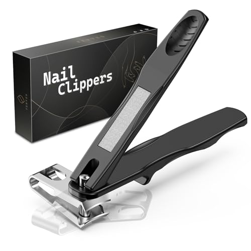 FERYES 360° Rotating Nail Clippers for Seniors, Long Handle Fingernail Clippers for Men and Women, Ergonomic EZ Grip Toenail Clippers for Thick Nails - color: Black