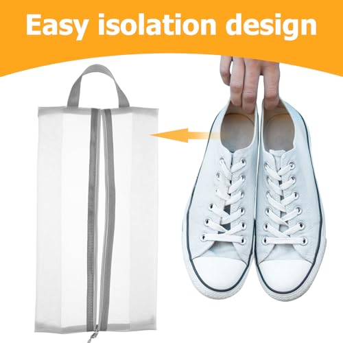 2pcs Large Gray Mesh Shoe Bags with Handle Portable Travel Shoe Storage Organizer for Women’s Boot Storage Dustproof and Ventilated Pouches for Outdoor Gym Business Trips