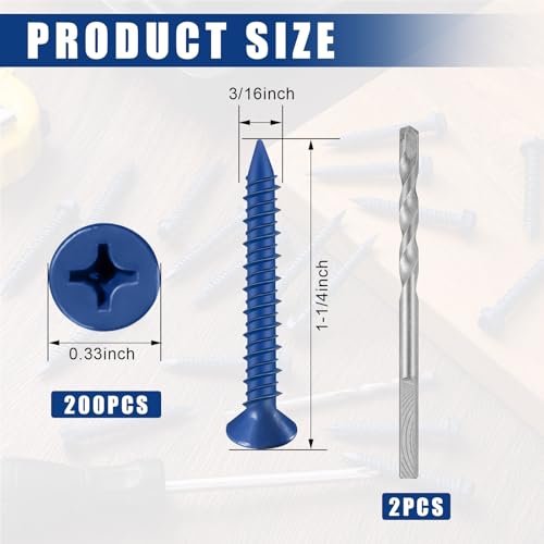 MorningRo Diamond Tip Concrete Screws Anchor with Drill Bit for Anchor Masonry, Block, Brick, Cement, Stucco(3/16" X 1-1/4",Phillips Flat Head) - size: 3/16" X 1-1/4", style: Phillips Flat Head