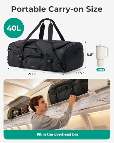 BAGSMART 4-IN-1 Duffle Bag for Travel, 40L Travel Bag Gym Duffle, TSA Carry on Backpack with Shoes Compartment & Wet Pocket, Water-resistant Workout Duffel, Grey - color: Gray