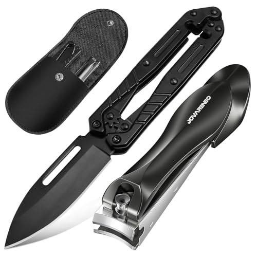 Ingrown Toenail Treatment, Breathable Curved Ingrown Toenail Corrector Strips, EDC Pocket Knife and Nail Clipper Set, Folding Mini Knife and Fingernail and Toenail Clipper Cutters with Leather Sheath - color: Black