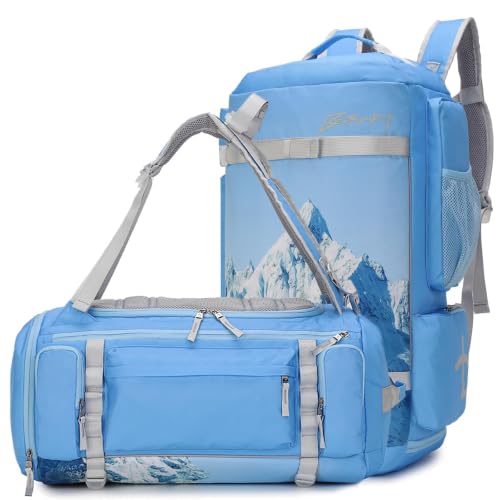 BESMART 40L 2 in 1 Convertible Hiking Duffel Bags,Large Backpack for Men | Shoes Compartment,Extra Large Workout Backpack,9 Outer pockets,Waterproof,Heavy Duty Backpacks,Travel/Hiking/Carry On,Blue - color: Mountain Print, size: Large-40L