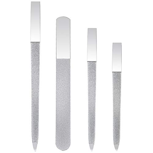 4 Pcs Metal Nail File Diamond, Double-Sided, 5.9 Inch | Stainless steel, pointed and round tips, for fingernails, toenails, acrylic and natural nails, for salon home travel use