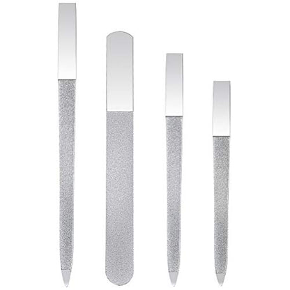 4 Pcs Metal Nail File Diamond, Double-Sided, 5.9 Inch | Stainless steel, pointed and round tips, for fingernails, toenails, acrylic and natural nails, for salon home travel use