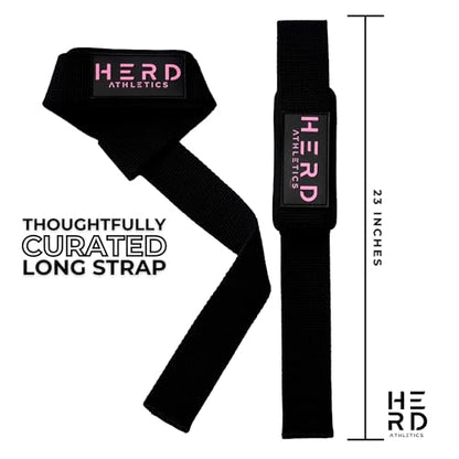 Lifting Wrist Straps – 23" Length x 1.5" Width – Padded Neoprene Cotton Straps for Weightlifting, Powerlifting, Functional Training, Strength Training & Deadlifts – Heavy Duty Grip Support - color: Black/Pink