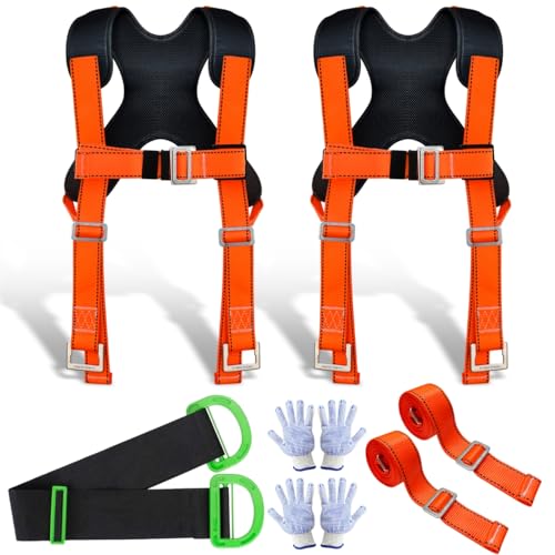 Moving Straps with Chest Buckle,2-Person Shoulder Moving Straps with 1-Person Lifting Strap for Moving Furniture,Appliances,Mattresses Heavy Object Up to 1200Lbs - color: Orange-With Chest Buckle