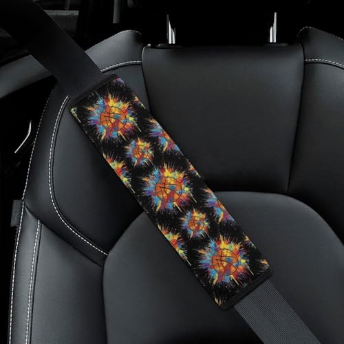 2 Pack Universal Soft and Comfortable Seat Belt Cover for Kids, Car Seats Pushchair Strollers High Chair Pushchair, Basketball Watercolor Seat Belt Cushion - color: Pattern 223