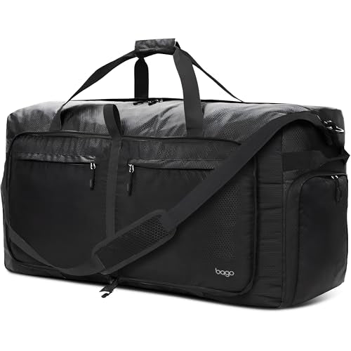 Bago Extra Large Duffle Bag for Travel Women & Men. Durable, Lightweight, Foldable Travel Duffel Bags For Traveling Women. 120L Duffle Bags Use As a Weekender Bag with Shoe Compartment, Checked Duffel - color: All Black, size: 120L