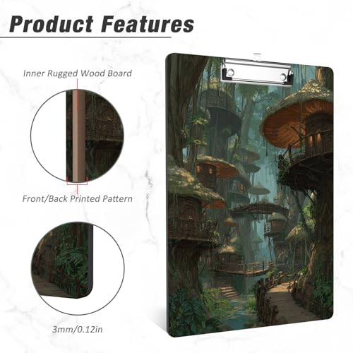 Rimilak Wood Clipboard, 8.5x11 Hardboard Clip Board, Jungle Cabin | Fun Design, Cute Custom Pattern, 9 x 12.5 in Letter Size for Classroom, Teachers, Kid, Woman, School & Office Supply - color: Jungle Cabin