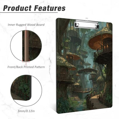 Rimilak Wood Clipboard, 8.5x11 Hardboard Clip Board, Jungle Cabin | Fun Design, Cute Custom Pattern, 9 x 12.5 in Letter Size for Classroom, Teachers, Kid, Woman, School & Office Supply - color: Jungle Cabin