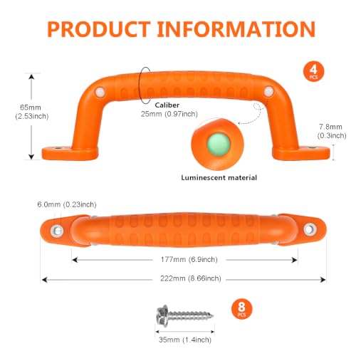 4 Safety Playground Handles Luminous, Swing Set Kids Safety Hand Grips for Playset, Climbing Frame, Play House, Playroom Ladder &Handles, Bunk Bed Handles (Orange) - color: Orange