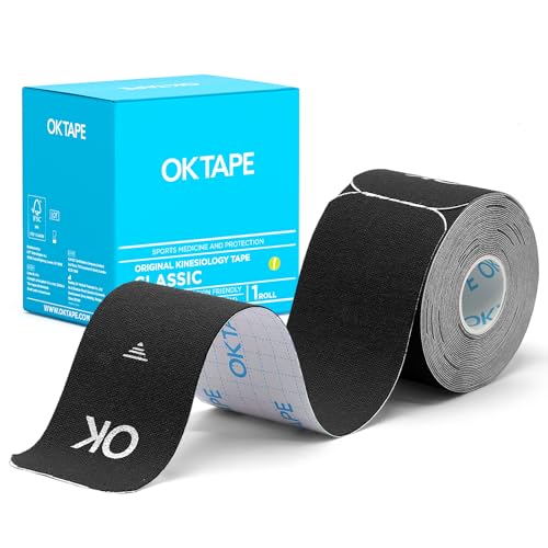 OK TAPE Precut Elastic Hypoallergenic Kinesiology Tape, 20 Strips | Sensitive Skin Friendly Latex Free Hypoallergenic Athletic Tape Roll for Muscle Joint Knee Waterproof Black - color: Black, size: 20 Count (Pack of 1)