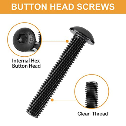 VIGRUE 225PCS M6 x 12/14/16/20/25/30mm Button Head Hex Socket Cap Screws Bolts Nuts Washer Assortment Kit, 10.9 Grade Alloy Steel Black Oxide, Fully Threaded - size: m6 button black 12-30mm
