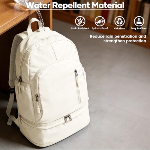 Gym Backpack for Women, Dance Volleyball Backpacks With Shoe Compartment | For Yoga Fitness Beach Hiking Sports - color: Beige