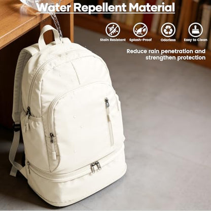 Gym Backpack for Women, Dance Volleyball Backpacks With Shoe Compartment | For Yoga Fitness Beach Hiking Sports - color: Beige