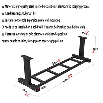 Steel Wall-Mounted Pull Up Bar， Safe and Stable Horizontal Bar Climbing Frame， for Muscle Strength Training in Home Gym， Load 300KG，