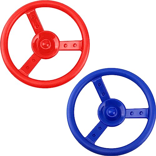 2 Pack Steering Wheel Playset Plastic Pirate Ships Wheel with Mounting Tools for Kids Playground Outdoor Gym (Blue, Red) - color: Blue, Red