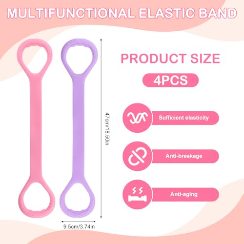 Figure 8 Resistance Bands 4 Pack TPE Arm Back Shoulder Exercise Bands | 4 Stackable Levels TPE Latex-Free Non-Slip Handles Arm Toning Posture Yoga Pilates Physical Therapy Home Gym Travel Women