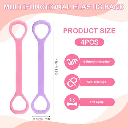 Figure 8 Resistance Bands 4 Pack TPE Arm Back Shoulder Exercise Bands | 4 Stackable Levels TPE Latex-Free Non-Slip Handles Arm Toning Posture Yoga Pilates Physical Therapy Home Gym Travel Women