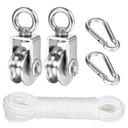 Stainless Steel Small Pulley M25, 10m Nylon Rope and 2pcs Clips for Outdoor DIY Pulley System, Bird Feeder Sun Shade, Tent Poles, Kayak - size: 10m