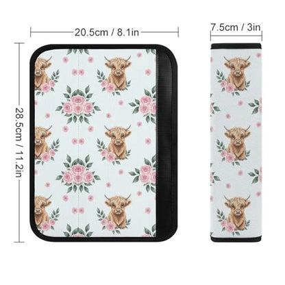 2PCS Western Animal Pink Rose Highland Cow Bull Cattle Seat Belt Cover Breathable Automotive Seat Belt Protector for Adult Use, Most Cars, Pressure Relief - color: Pattern 1139
