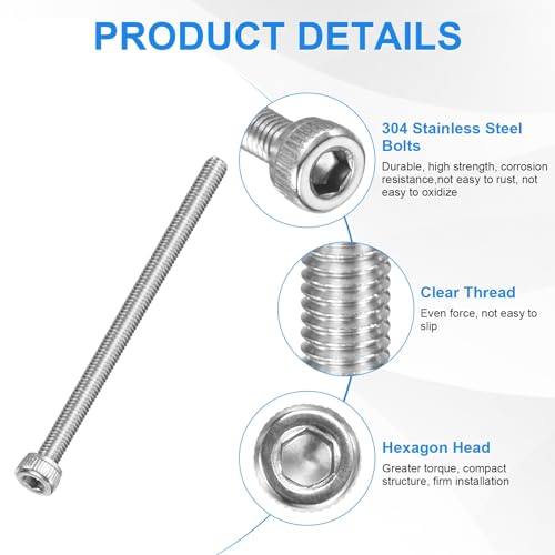 M METERXITY 20-Pack M3 x 50mm Socket Head Cap Screws, 304 Stainless Steel Hex Machine Bolts, Allen Socket Drive Screw with Hex Wrench for Repair/DIY, Fully Threaded Fasteners Kit [Silver] - size: M3 x 50mm