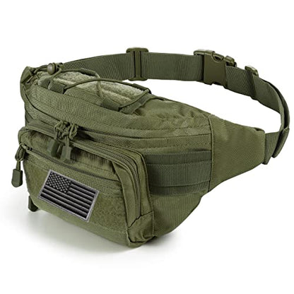 FRTKK Tactical Fanny Pack Military Waist Bag Pack with USA Flag Patch Utility Hip Pack with Adjustable Strap for Outdoors Fishing Cycling Camping Hiking Dog Walking (Army green 2) - color: Army green 2