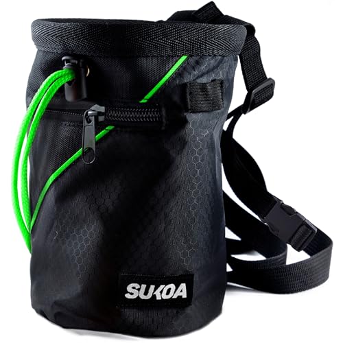 Chalk Bag for Rock Climbing - Rock Climbing Gifts Gear Accessories - Quick-Clip Belt, Large Zippered Pockets & Brush Holder - Weight Lifting, Gym, Bouldering, Disc Golf, Wall, Rock Climbing Chalk Bag - color: Green