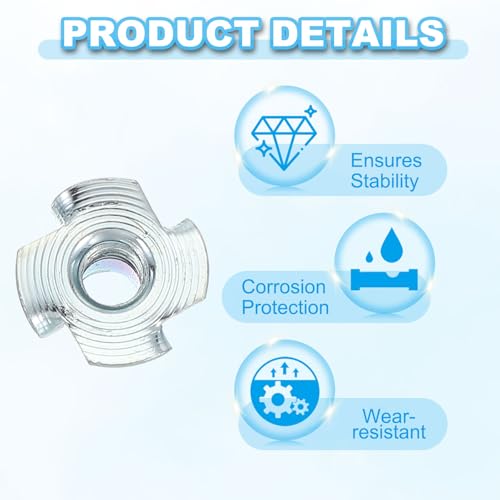 PATIKIL 1/4-20 T-Nuts, 50 Pcs Zinc Plated Steel 4-Pronged Tee Blind Nut 16 mm Length Four-jaw t Nuts Threaded Inserts Hardware for Wood Furniture Cabinetry Rock Climbing Holds - size: 1/4-20x16mm