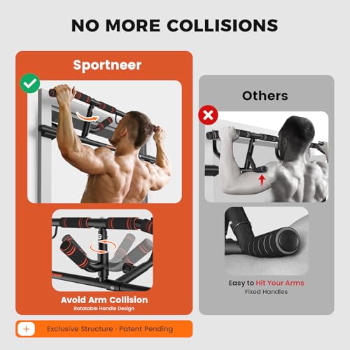 Sportneer Pull up Bar for Doorway, Rotating Handles, Multi-Grip | Door Pull Up Bar, Upper Body Trainer, 440 lb, Home Gym Strength Training