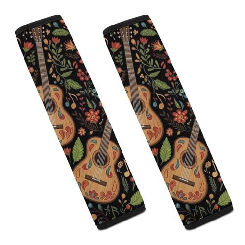 2 Pack Guitar Music Floral Car Seat Belt Pad Soft Padded Harness Pads Strap for Child, Car Seats Pushchair Strollers High Chair Pushchair, Anti-Slip Pad - color: Pattern 408