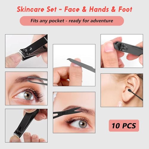 10 Pcs Manicure Set, Professional Portable Nail Care Kit with Nail Clippers, Nail Trimmer, and Grooming Tools for Home and Travel Use - color: 10 Pcs Black Red