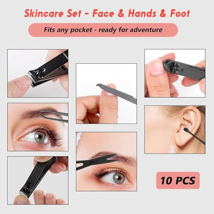 10 Pcs Manicure Set, Professional Portable Nail Care Kit with Nail Clippers, Nail Trimmer, and Grooming Tools for Home and Travel Use - color: 10 Pcs Black Red