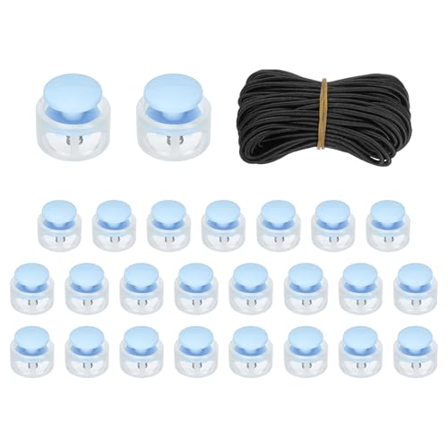 uxcell 25 Pcs Double Hole Cord Locks with 32.8 ft Elastic Cord, 17mm Nylon Spring Toggle Stopper Clip for Backpack Shoelaces Drawstring Paracord Pants, Sky Blue - color: Sky Blue, size: 17mm
