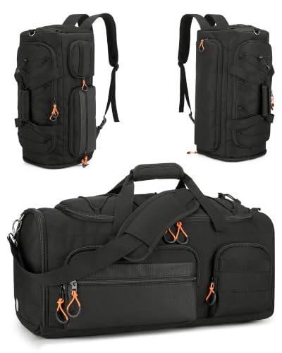 Searock 45L Gym Bag for Men, 3-In-1 Duffle Bag Backpack for Travel, Sports Duffel Bags for Gym Workout, Weekender Overnight Bag with Shoe Compartment, Wet Pocket, Black - color: Black